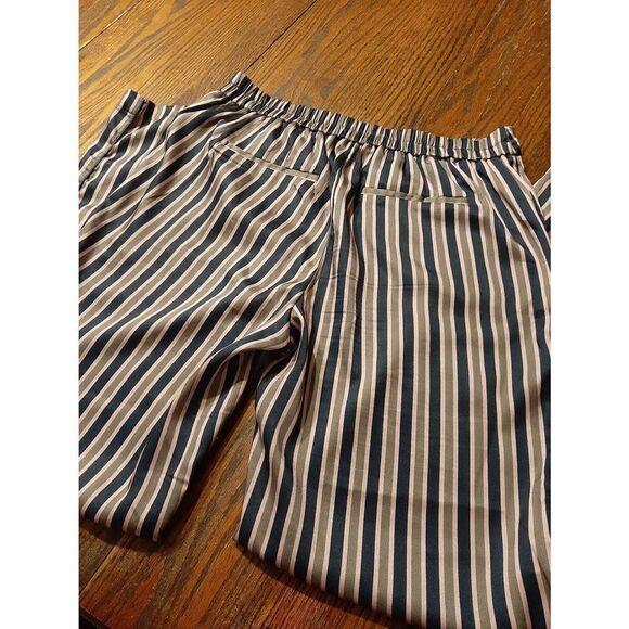 Size 40 (Medium) Karen Damen JBC Striped Silky Wide Leg Pants Green Pink Pockets - Picture 4 of 5